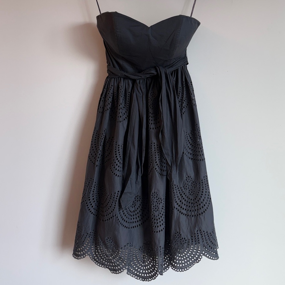 Tibi Grey Strapless Eyelet Midi Dress